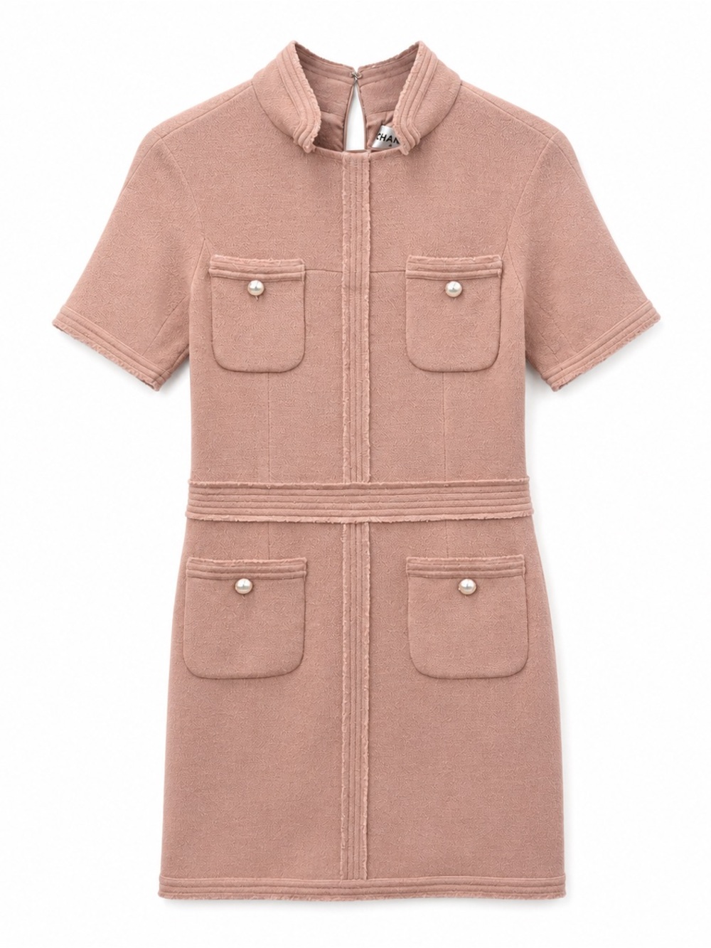 CHANEL Dusty Pink Short-Sleeve Tweed Dress Jacket